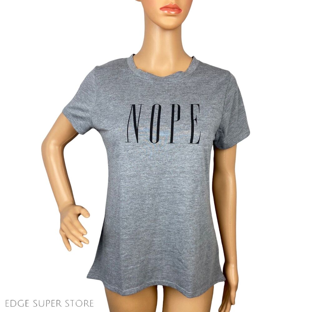 Modern Lux Light Gray Jersey Short Sleeve Nope Logo Soft T Shirt Top Size Small